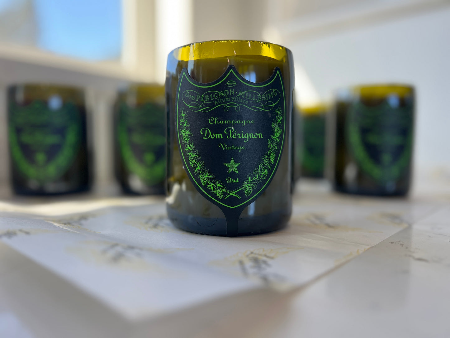 Dom Perginon Green Light up Label Candle  - Coconut Lime Verbena