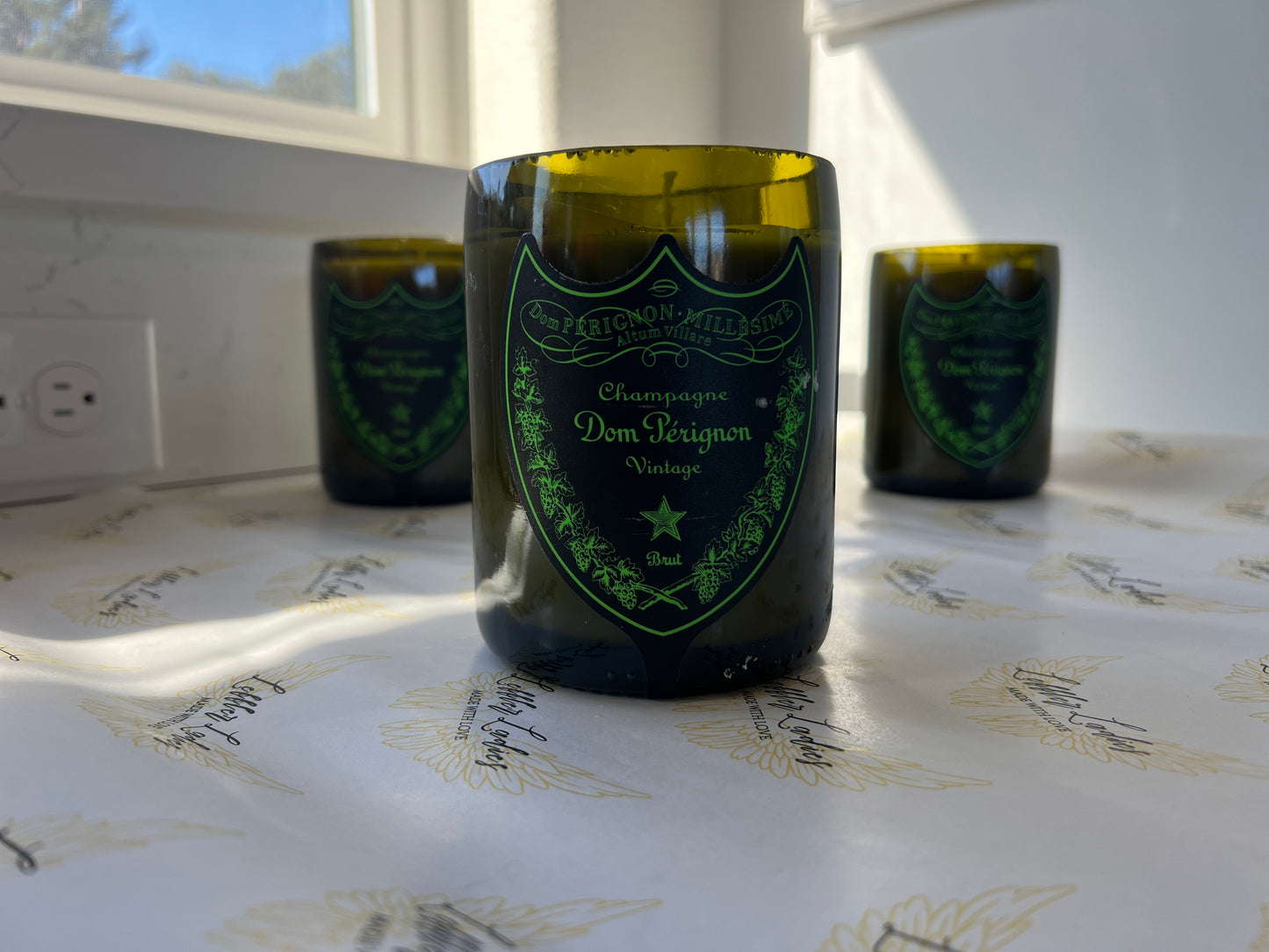 Dom Perignon Green light up label Candle - Cinnamon